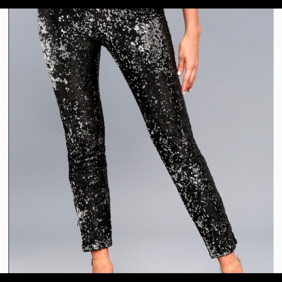 NEW! ENCORE SILVER/ BLACK SEQUIN PANT - Picture 2 of 3